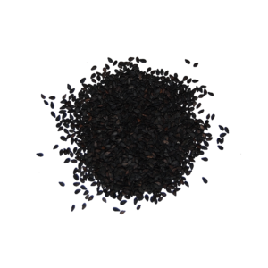 "Image: Close-up of premium Nigella seeds in a bowl, showcasing their small black seeds and unique texture. 🌿✨ #NigellaSeeds #ExoticFlavor"