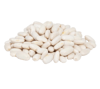 "Image: A close-up of premium white beans in a burlap sack, highlighting their purity and quality. 🥣🌿 #WhiteBeans #OrganicHarvest"